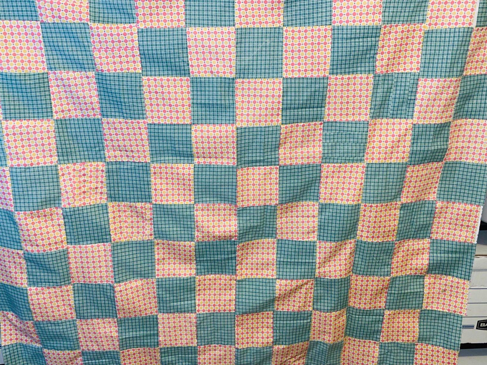 New Handmade Quilt top patchwork squares  Blanket green3