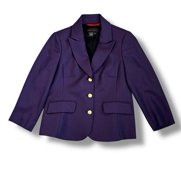 Nina McLemore Blazer Wool Herringbone Tailored Gold Buttons Preppy Classic Sz 6