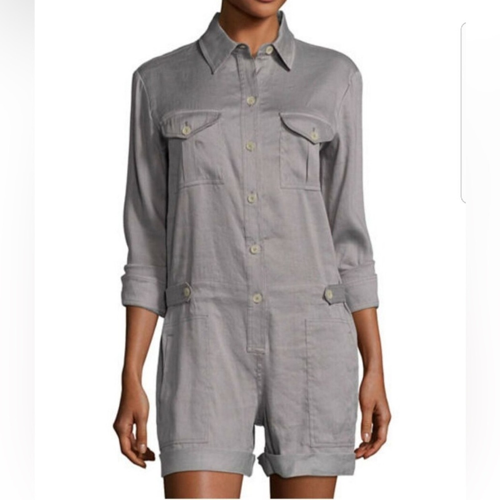 Vince Gray Linen Blend Utility Romper