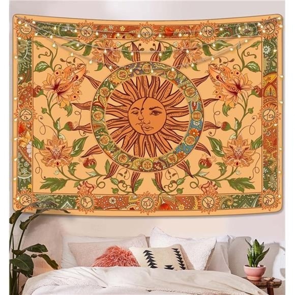 Yellow Sun and Moon Tapestry Vintage Indie Boho Tapestry Wall Hanging