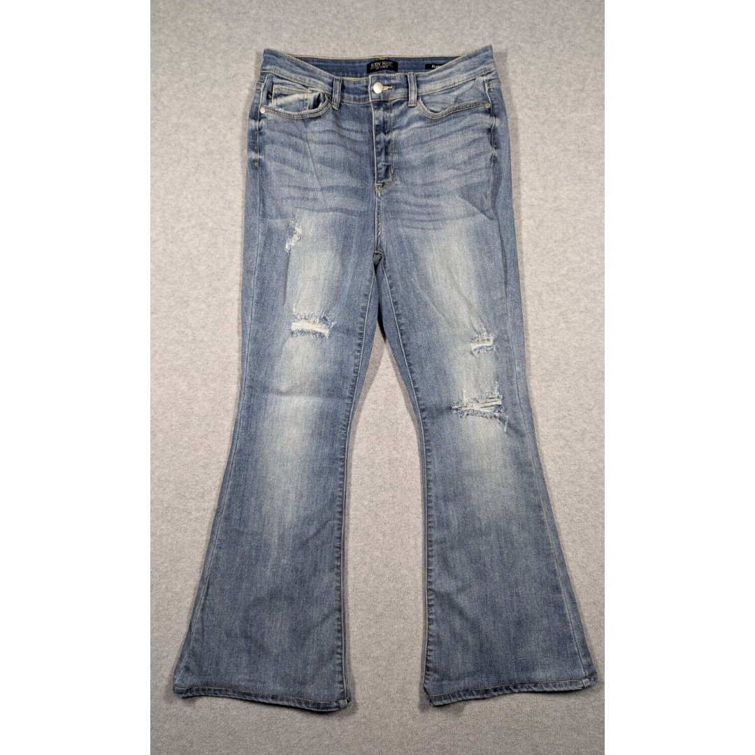 Judy Blue Women Jeans 11/30 Flare High Rise Distress 29.5 Inseam Stretch