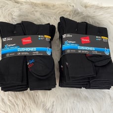 Hanes 24 Pairs X-Temp Cushioned Crew Socks Big & Tall Shoe Size 12-14 Black