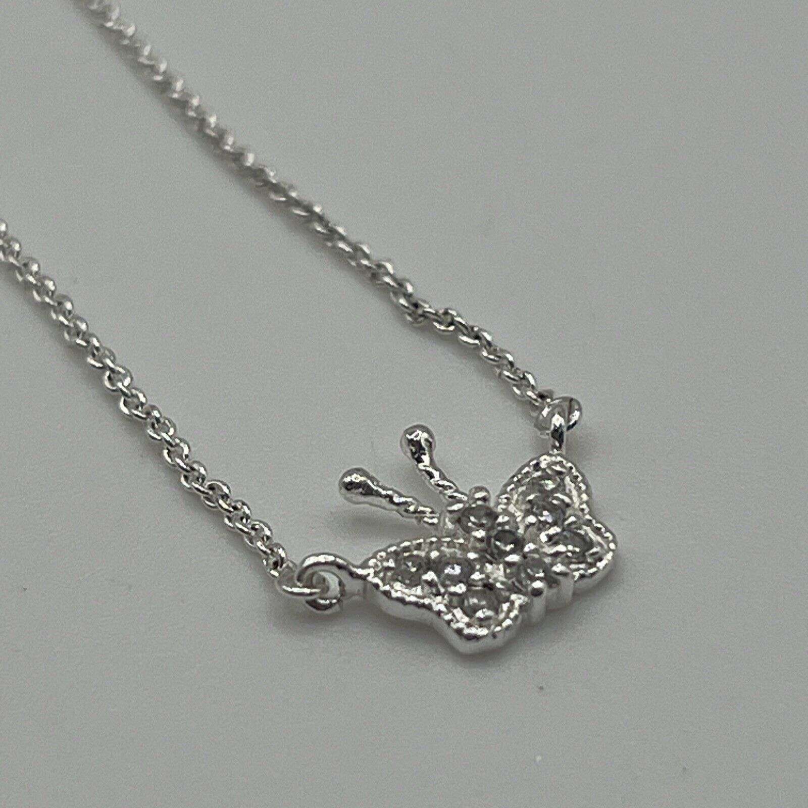925 Sterling Silver - Shiny Topaz Butterfly Motif Chain Necklace