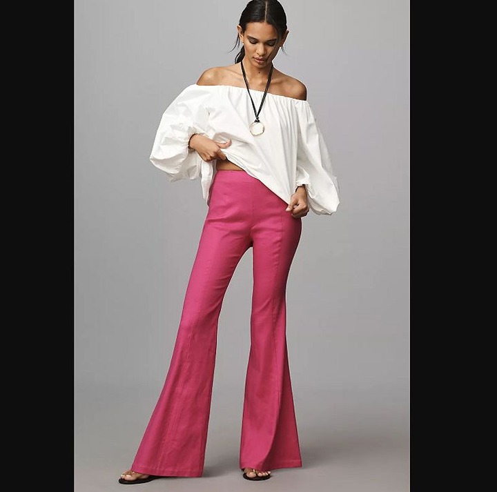 New women's 10 By Anthropologie Linen flare pants in Raspberry pink