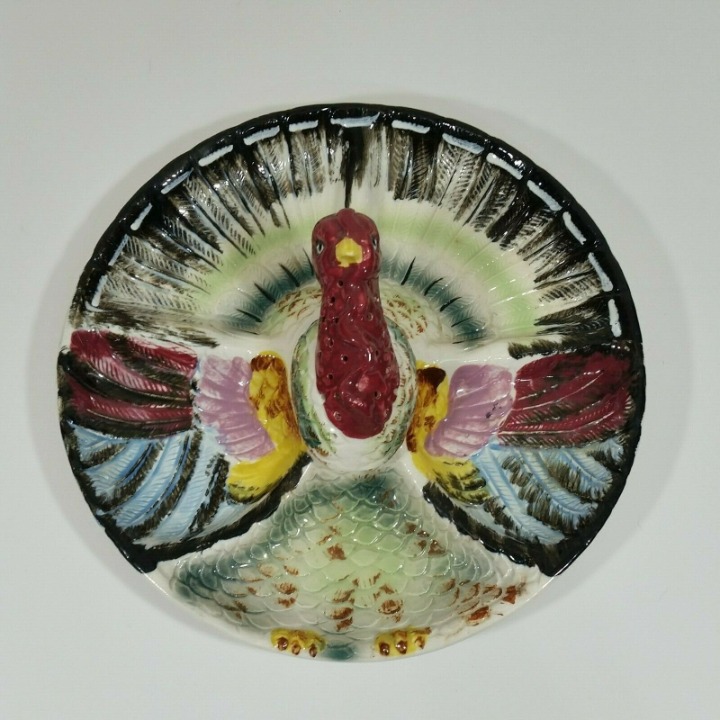 Vintage Vegetable Hor d'oeuvres Tray Turkey Toothpick Holder Retro Thanksgiving