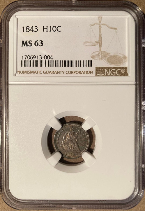 1843 NGC MS63 Liberty Seated Half Dime H10c