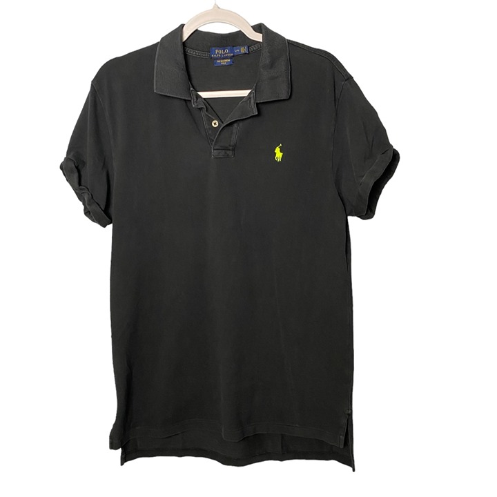 Polo Ralph Lauren Women Sz Large Black Collared Short Sleeve The Boyfriend Polo