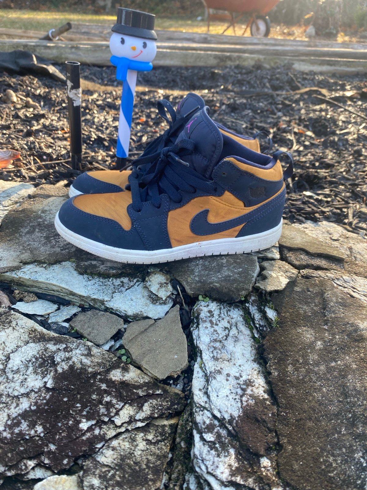 Nike Air Jordan 1 Mid PS SZ 3Y BQ6932-401 obsidian Navy Stain Gold retro Chicago