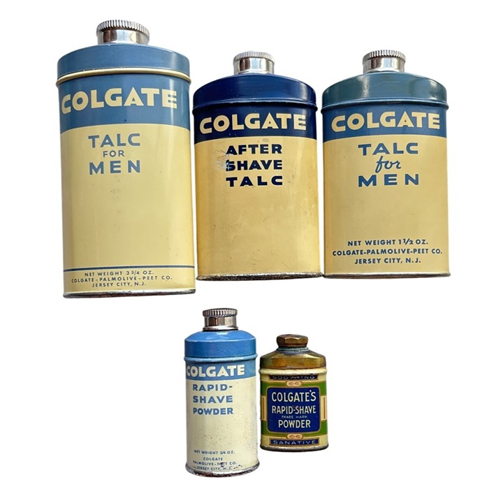 5 pc set Vintage Colgate Talc & Shave Powder Set