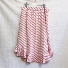 LOFT Pink White Striped Ruffle Hem Skirt
