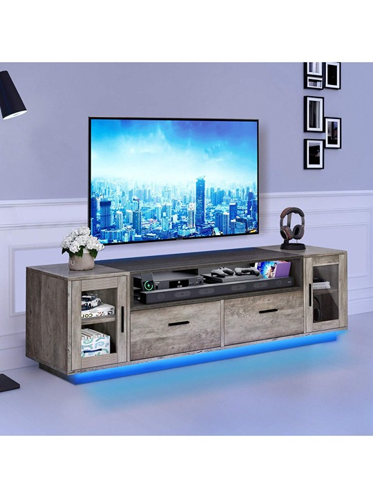 LED Modern TV Stand For 75+ Inch TV W/Outlets & USB Ports