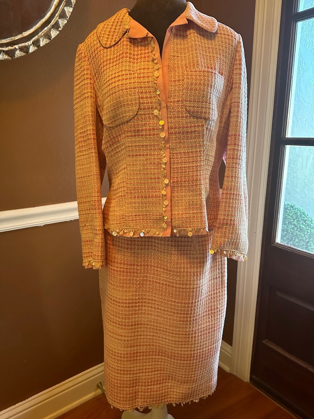 etcetera pale pink and white suit size 8