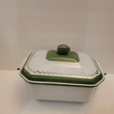 Vintage Klafetstrom Cast iron Enamelware Green & White Lidded Casserole Dish Swe