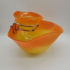 Vintage MCM Frosted Candy Corn Sunrise Chip & Dip bowl Set