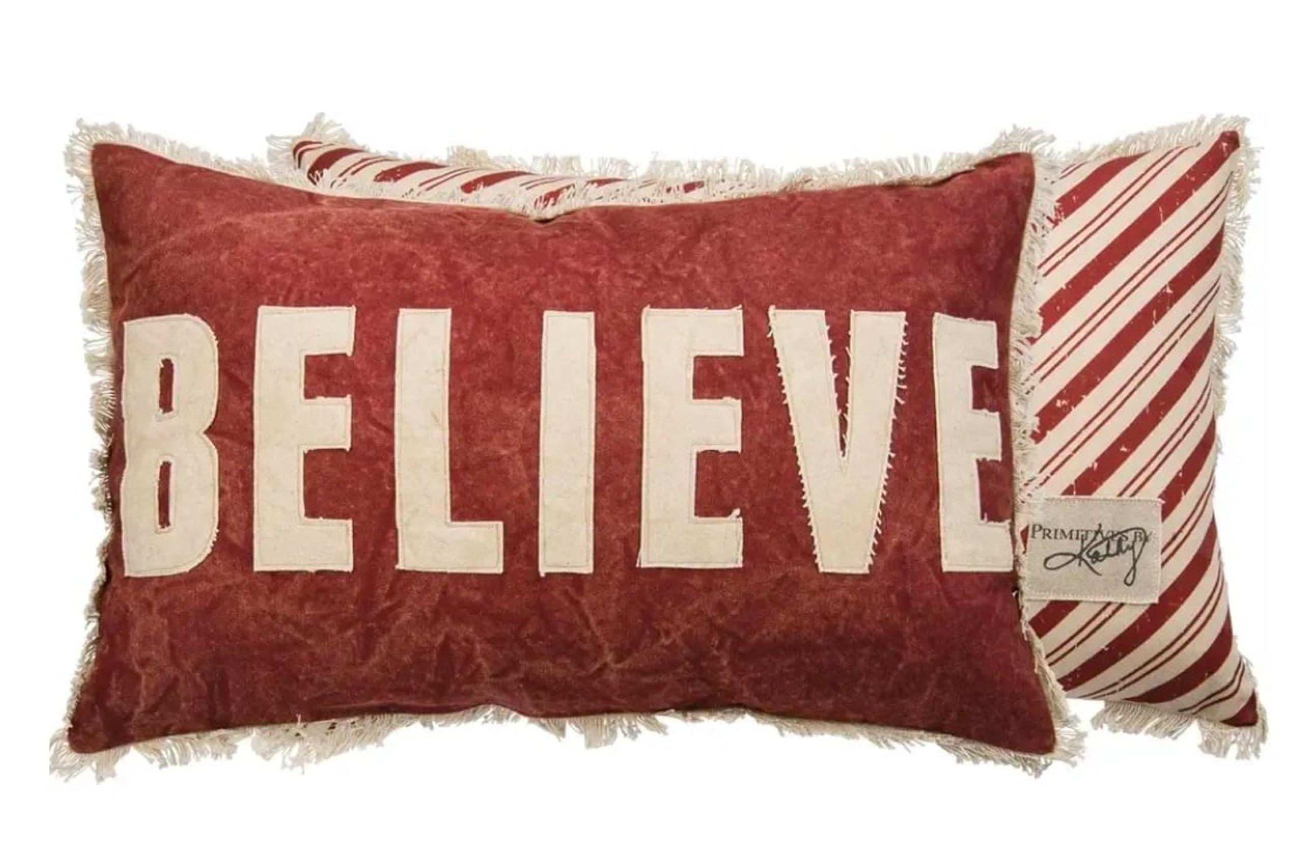 BELIEVE Throw Pillow - Primitives by Kathy