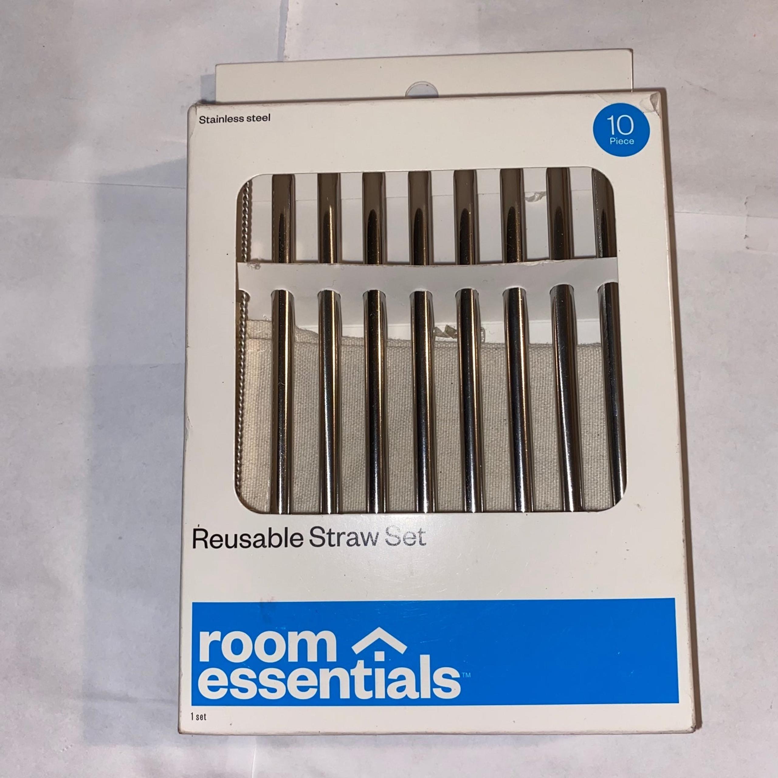 Room Essentials Stainless Steel Reusable Straw Set of 10 Pieces (New)