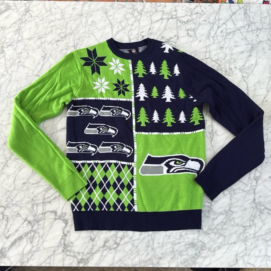 NFL ColorBlock Ugly Holiday Seahawks Sweater Mens M