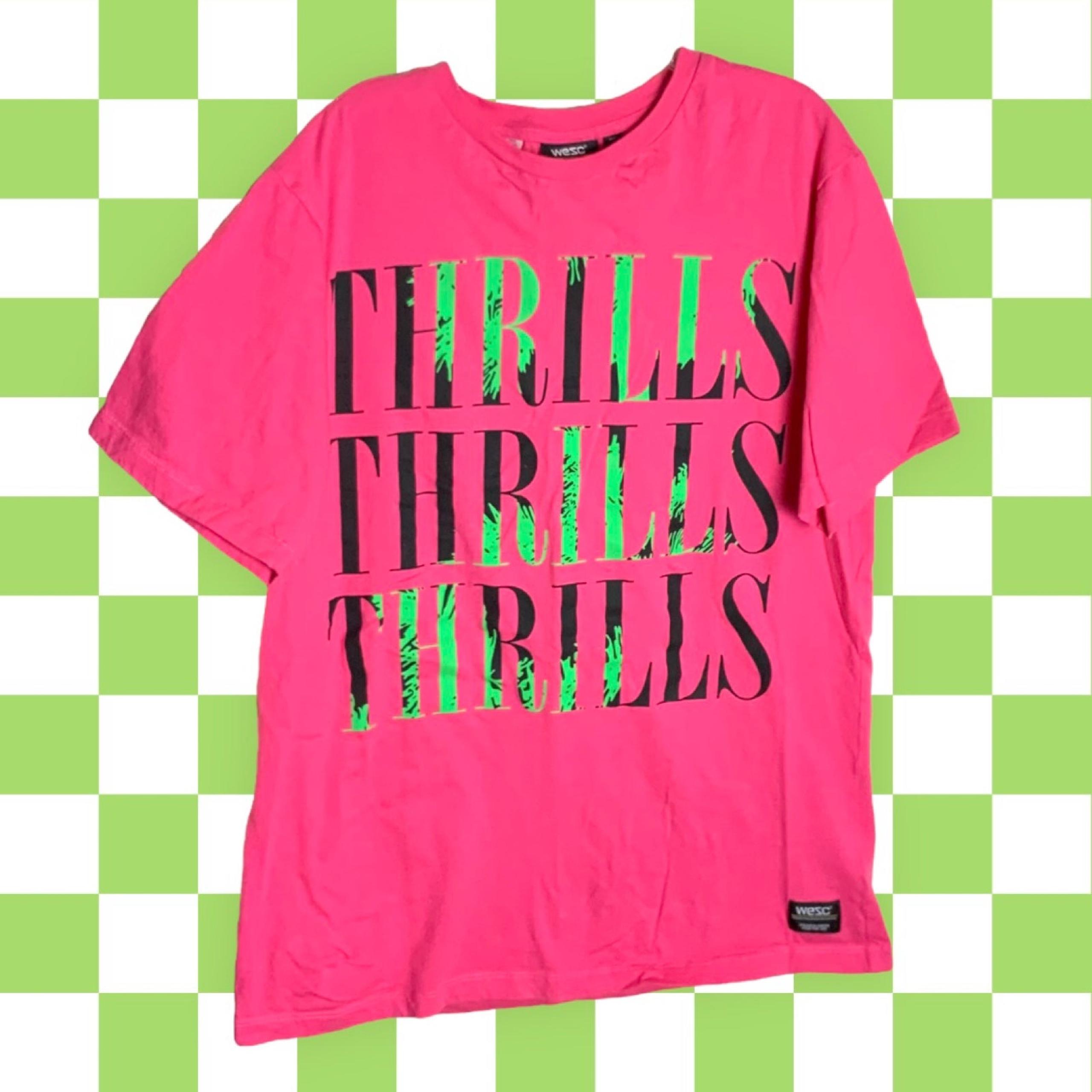 WESC Pink w Green/Black Thrills Lettering Tshirt Men L, Women XL