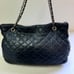DKNY Dark Blue Quilted Leather Chain Tote