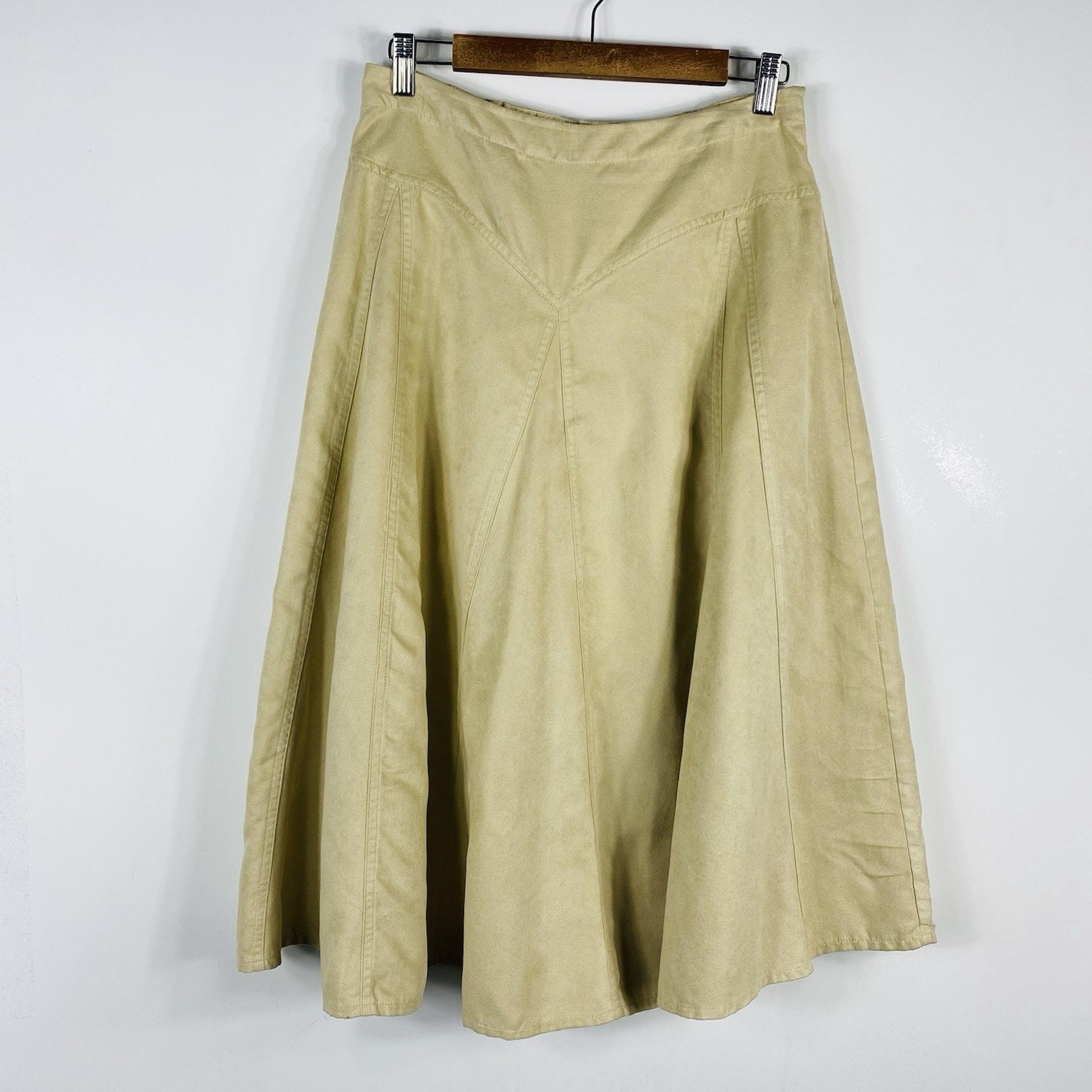 Coldwater Creek Size Small Faux Suede A-Line Midi Skirt Tan