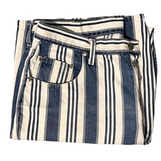Unisex Britannia Bermuda Shorts Vtg Denim Blue White Striped sz L Button Fly