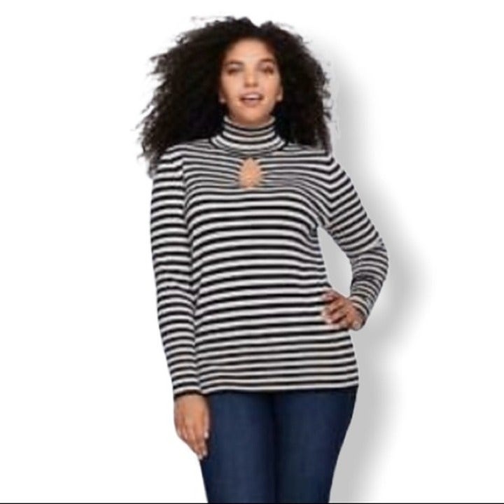 {Lane Bryant} Metallic Striped Keyhole Turtleneck