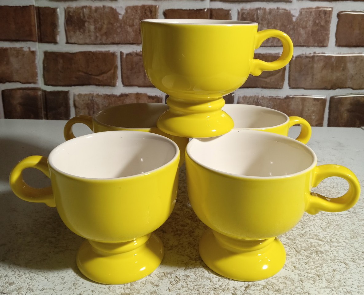Vintage Mikasa Forcast Yellow Pedestal Coffee, Tea Cups Set Of 5 (#D6300)