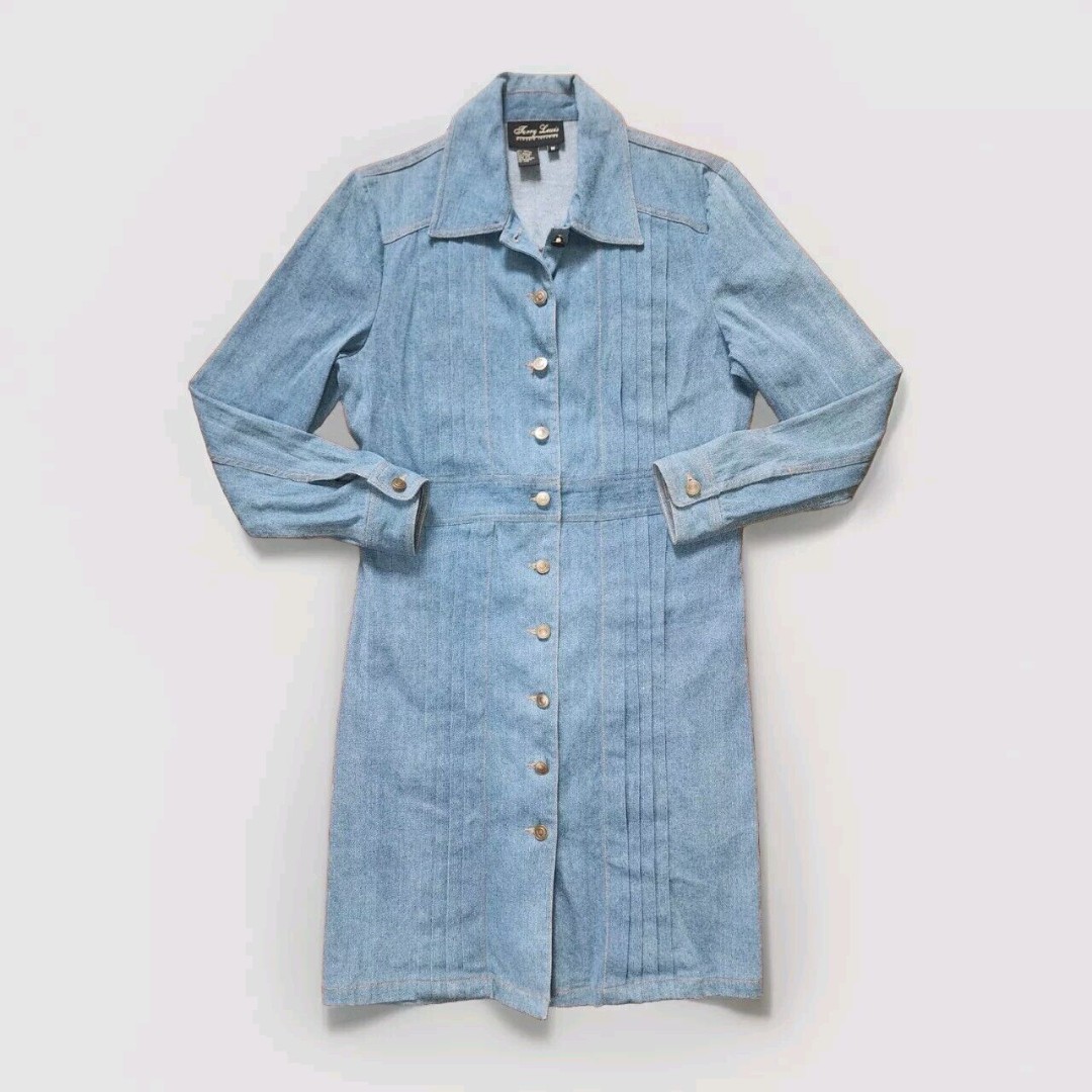 Terry Lewis Classic Luxuries Vintage Button Up Denim Dress Size Medium