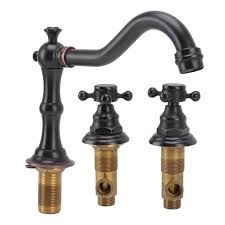 Black Rubbed Bronze & Brass Bathroom Faucet 3-Piece Wide-set Basin Pop-Up Drain