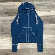 Ariat Floral Flower Stitch White Contrast Blue Womens S Full Zip Rib Knit Hoodie