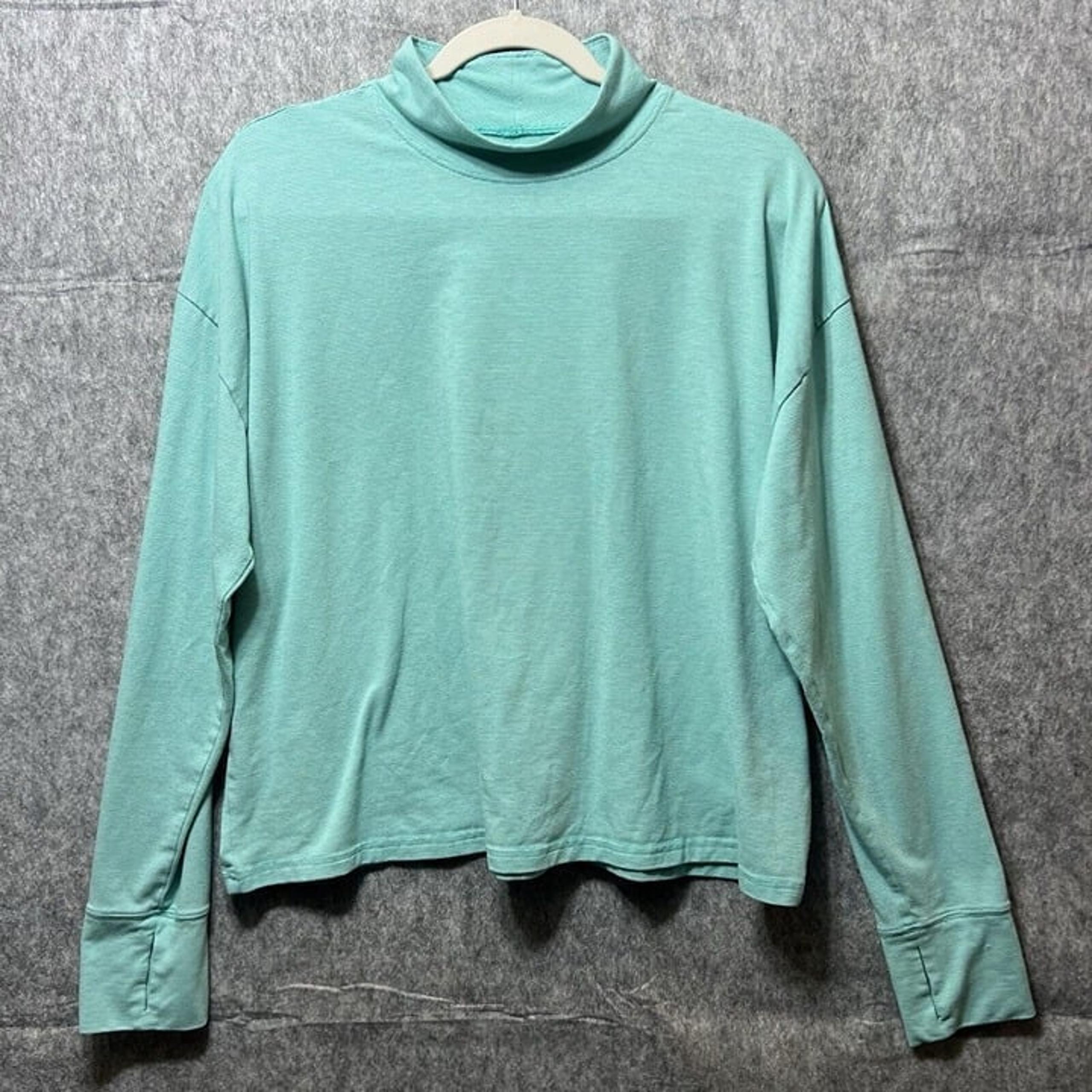 Lands End Long Sleeve Mock Neck Top Womens Large Stripe Layering Thumbhole