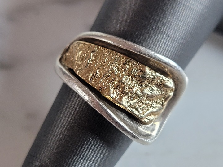 Womens Vintage Estate Sterling Silver 14k Gold Modernist Ring 7.1g E6944