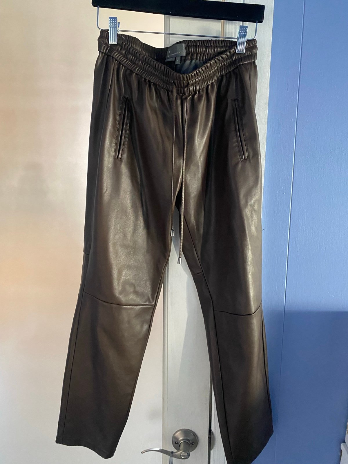 Anthropologie Brown Sakura Vegan Faux Leather Jogger Pull on Pants SZ.S