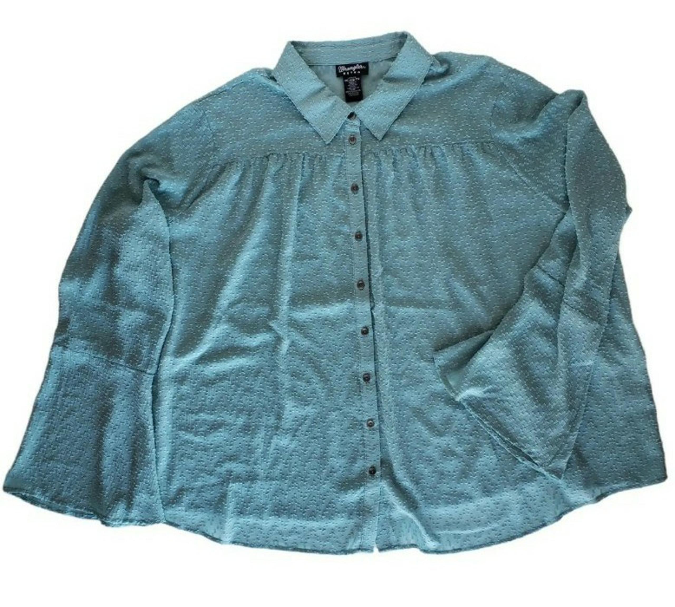 Wrangler Retro Plus Size Blouse Blue Button Up Women's Size 2XL