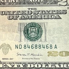 Fancy Serial Number 20 Rare Repeater US bank note federal reserve