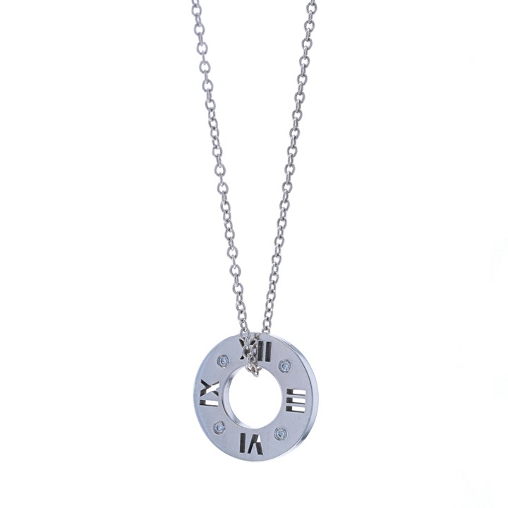 Tiffany & Co. Atlas Diamond Pendant Necklace 16 White Gold 18k Rnd Brill LX3482