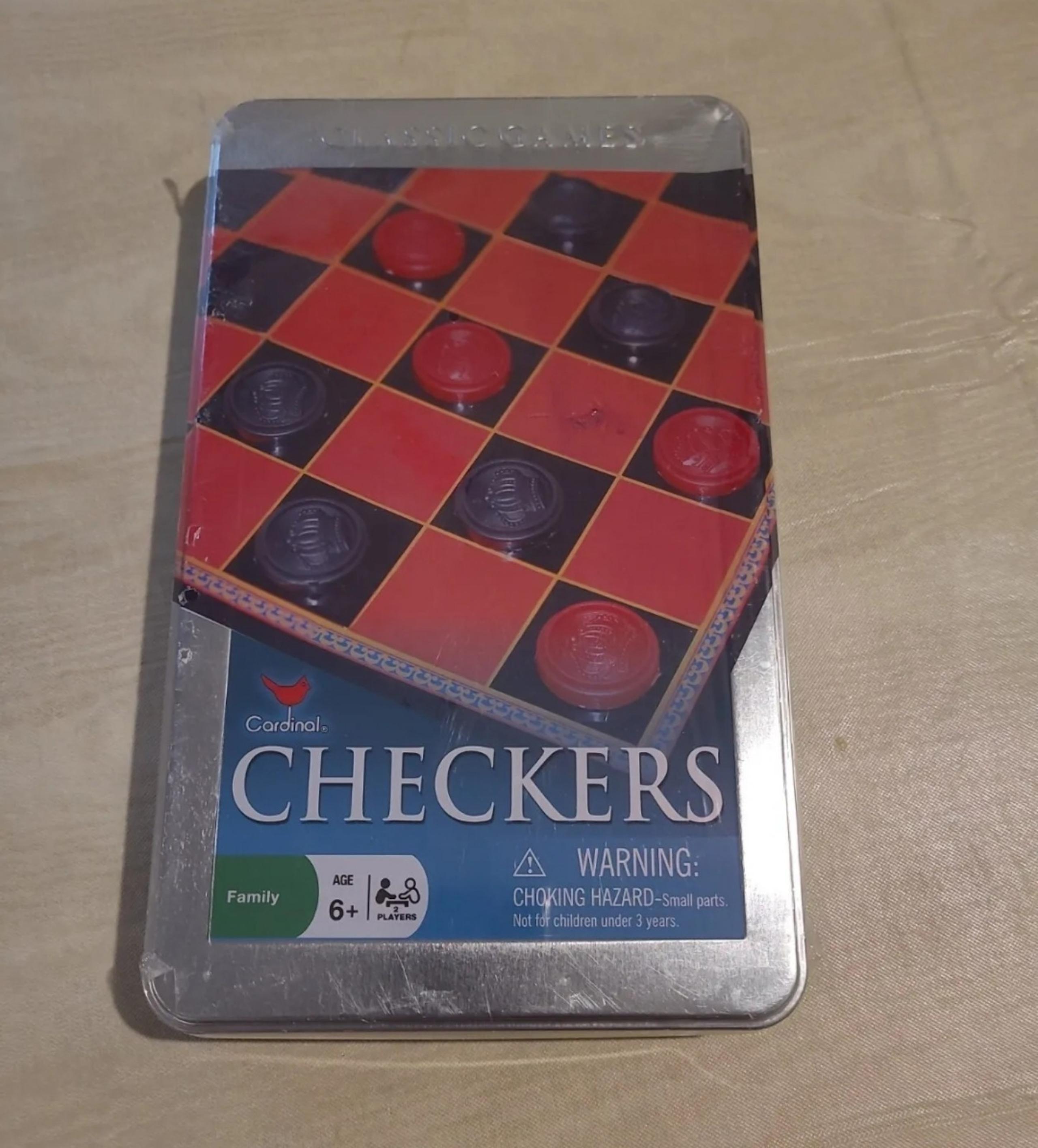 Cardinal Industries Checkers Family Board Game Tin Box New