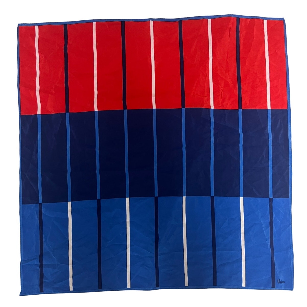 Vintage VERA Neumann Scarf ~ Signed ~ Red & Blue Geometric