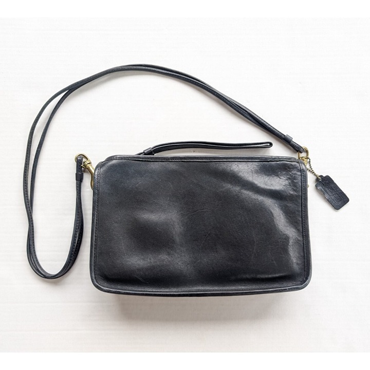 Vintage Coach Basic Bag 9455 Black Clutch Zippered Leather USA Shoulder Strap