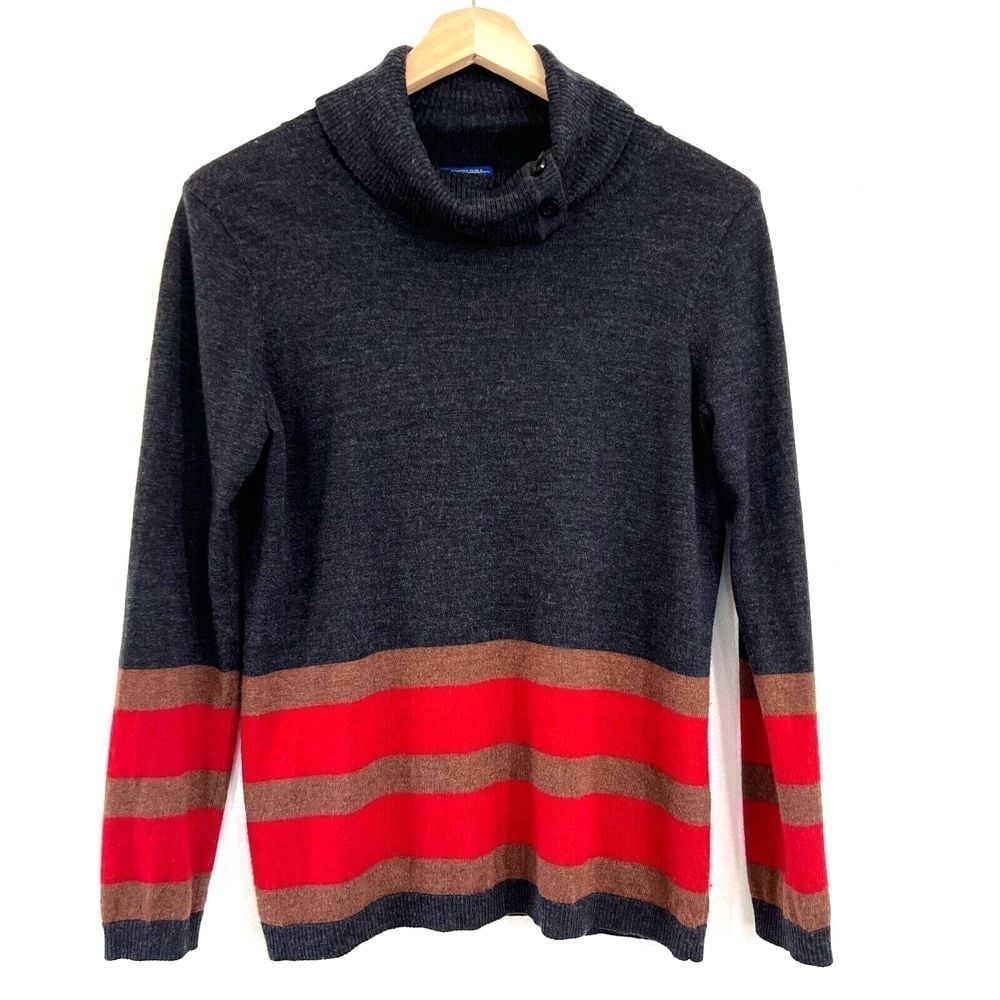 Pendleton Sweater Womens Medium Merino Wool Blend Turtleneck Button Fly Gray-Red