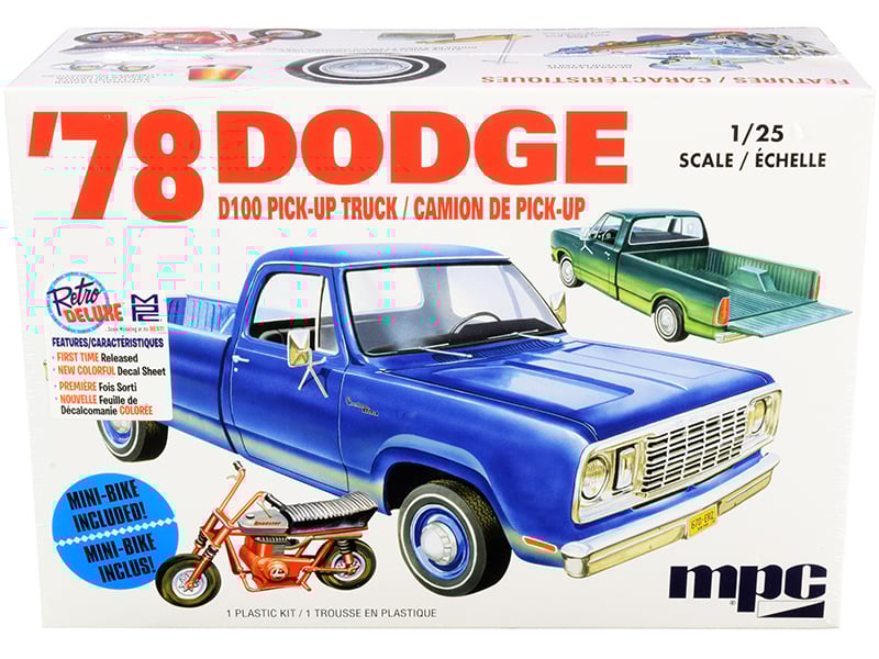 Skill 2 Model Kit 35.15Dodge D100 Pickup Truck with Mini Bike 1/25 Scale Model b