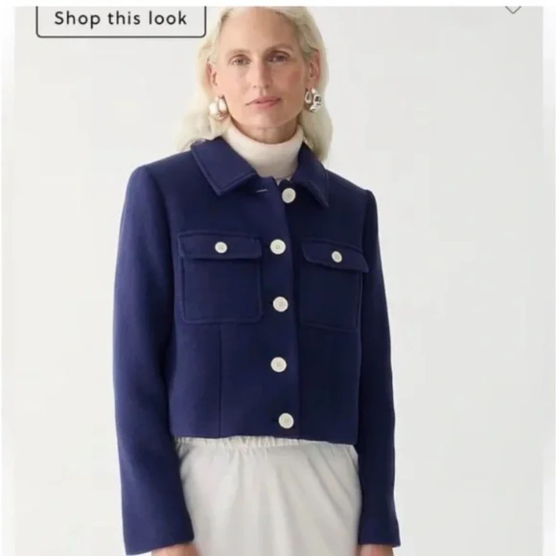 J. Crew Lady Jacket in Italian Stadium-cloth Wool Blend, Navy Blue, Size 2