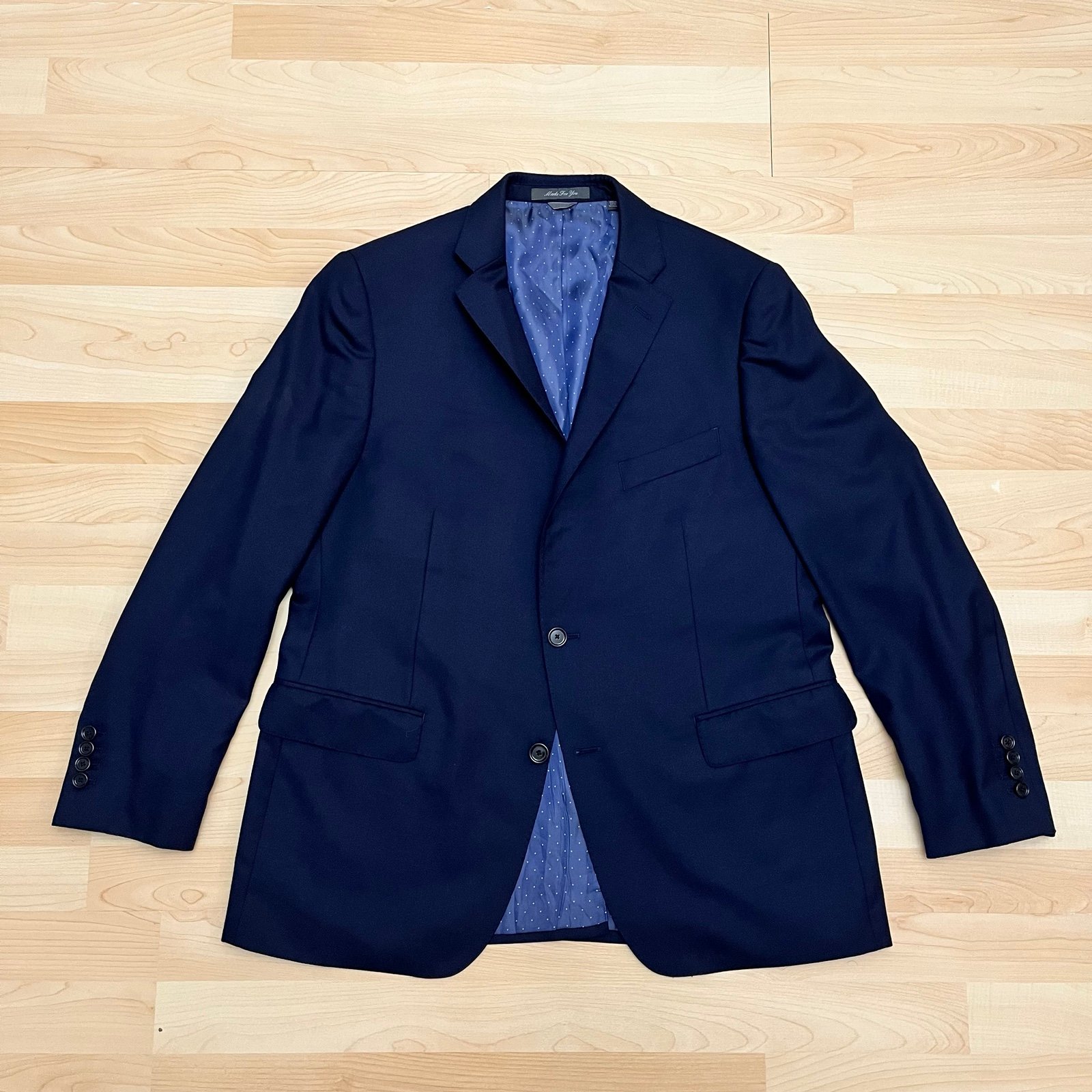 44R Indochino Bespoke Sport Coat Men’s Navy Wool Cashmere Surgeon Cuff Mint