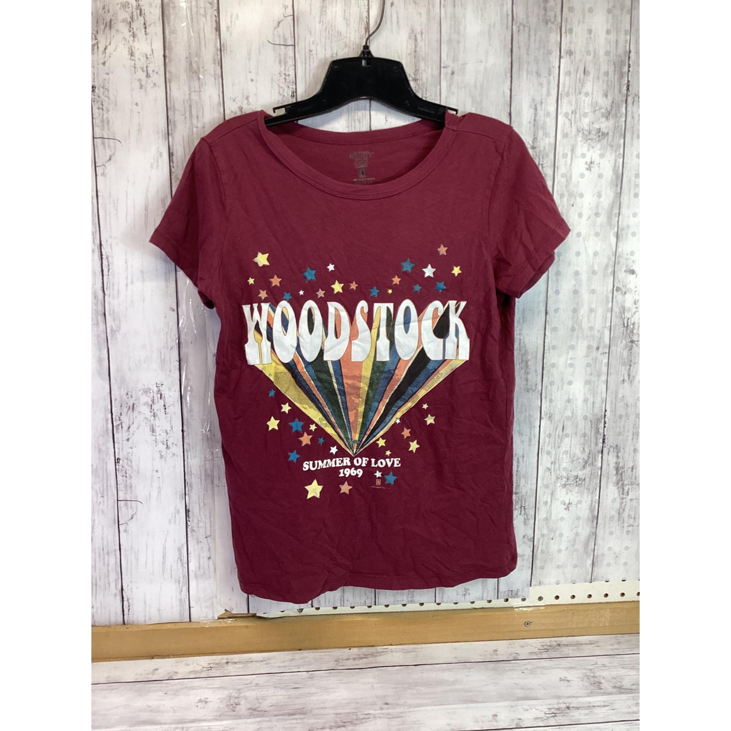Woodstock Mighty Fine Women’s Maroon Graphic Music Retro Casual T-shirt Size S