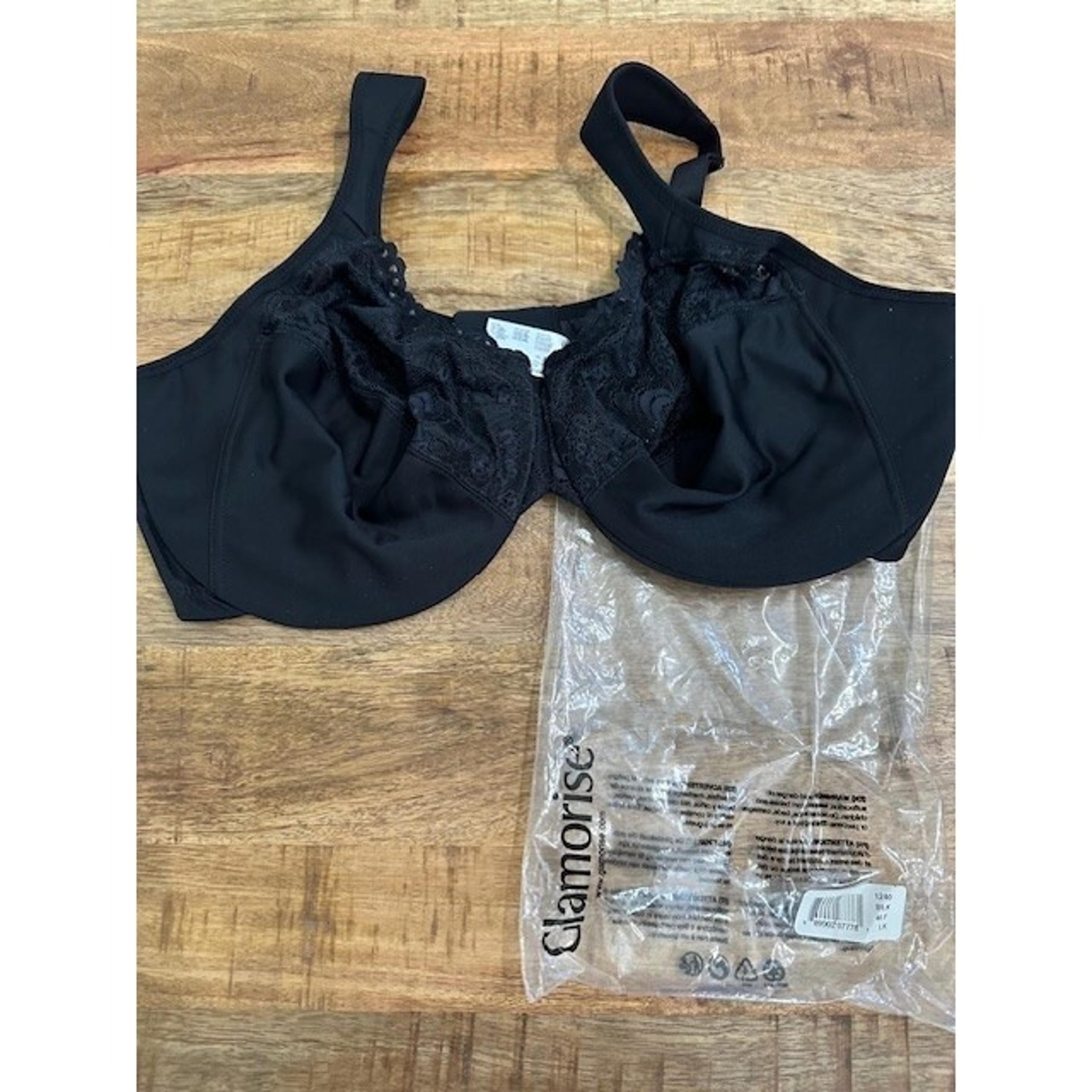 Glamorise Women's WonderWire Lace Low Cut Underwire Bra Black 44F 1240 New