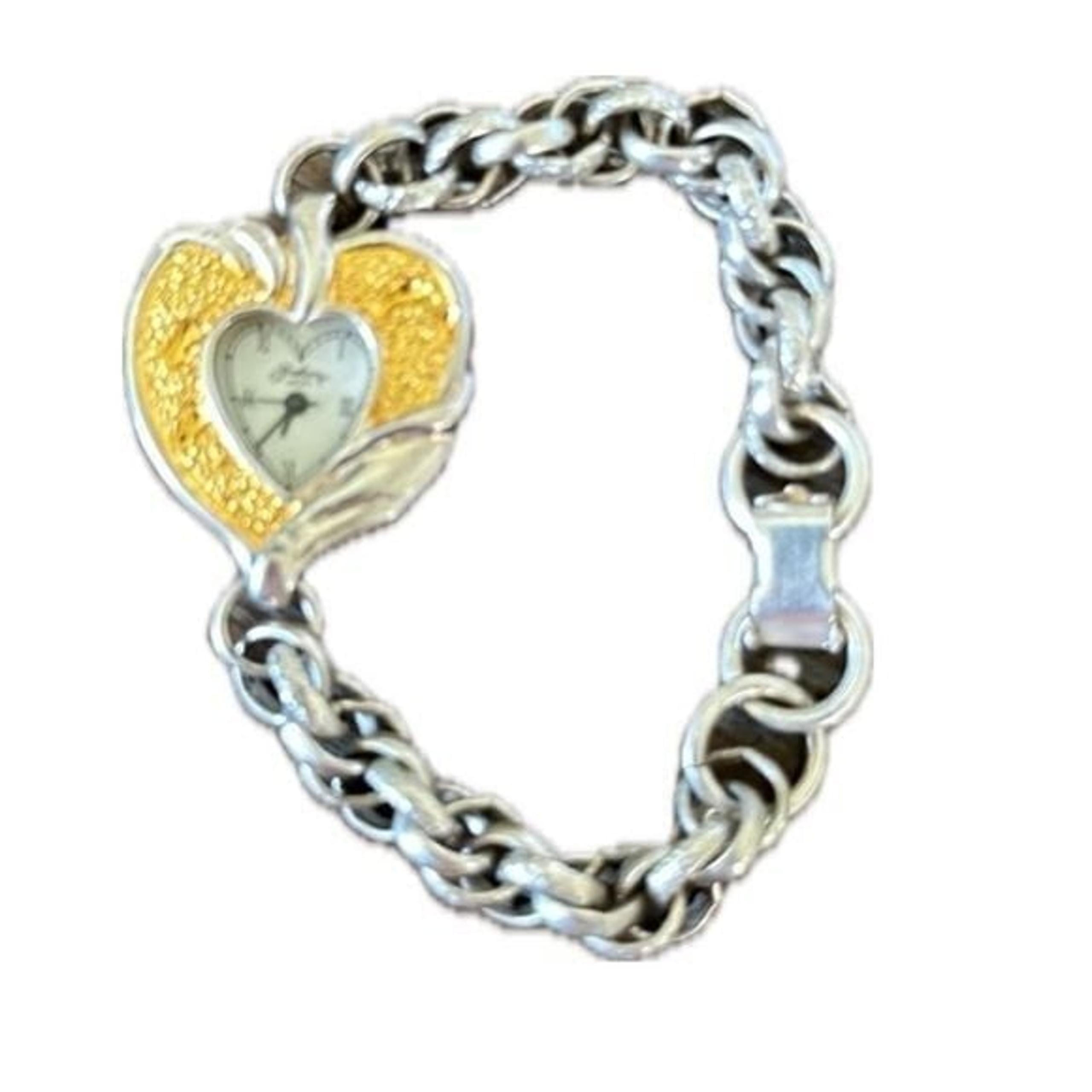 Gorham Sterling Silver and Gold Tone "Footprints" Bracelet Large Link Watch