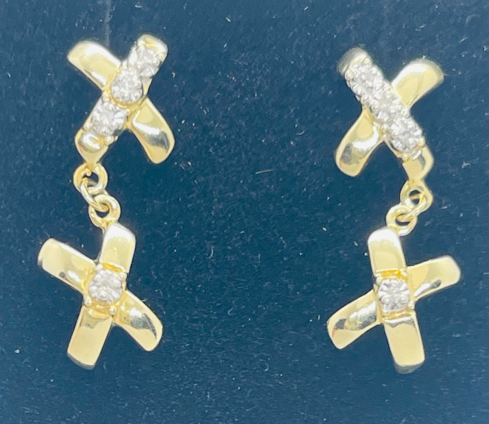 14 K yellow gold X shaped dangle post earrings 2.10 grams of gold