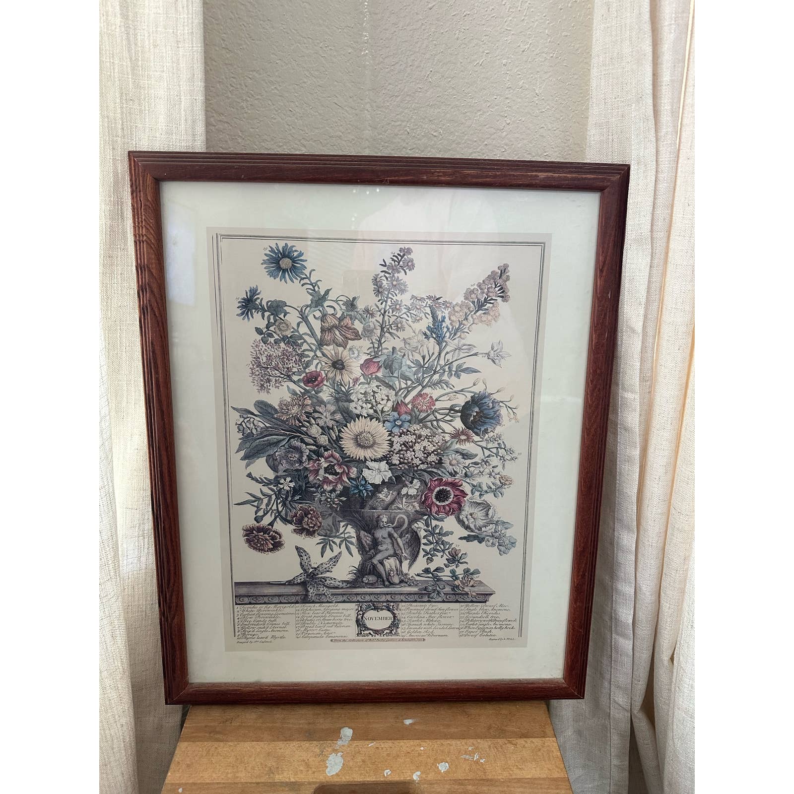 Vintage framed lithograpgh Flowers Month of November