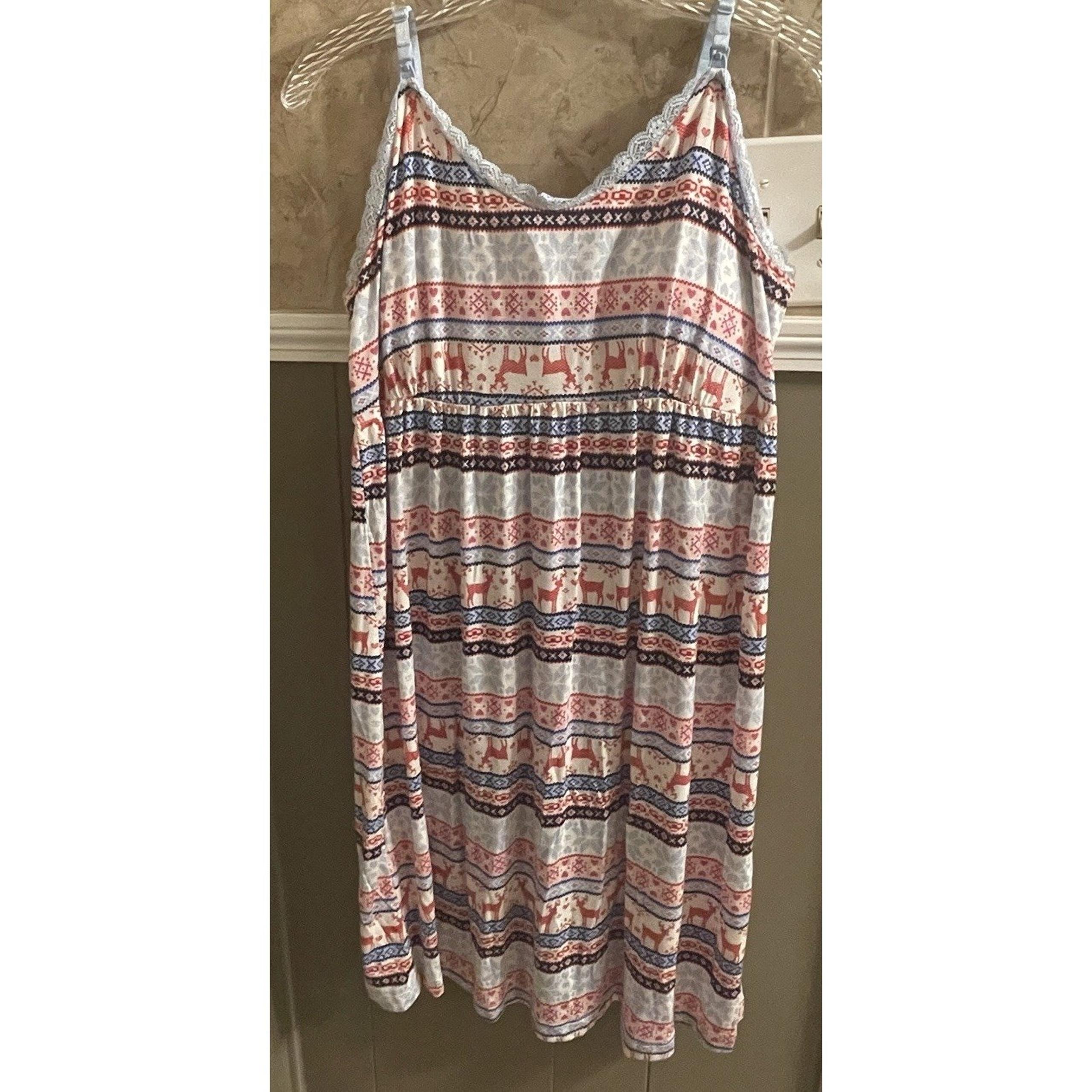 Motherhood Maternity Striped Multicolored Nursing Nightgown Large
