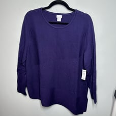 Chicos Asymmetrical Hem Ribbed Tunic Pullover Sweater In Midnight Violet